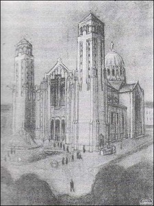 A.Vivulskis, Šv. Jėzaus Širdies bažnyčios projektas  (perspektyvos piešinys), 1907 m.